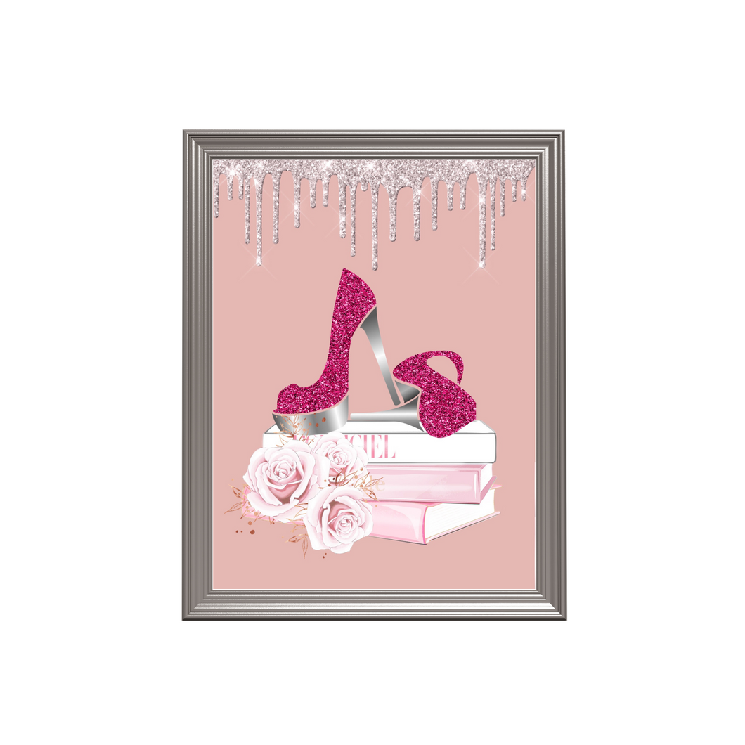Glamorous Blush Pink Bedroom Glitter Fashion Books Print