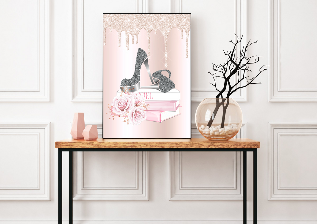 Glamorous Champagne Pink Bedroom Glitter Fashion Books Print