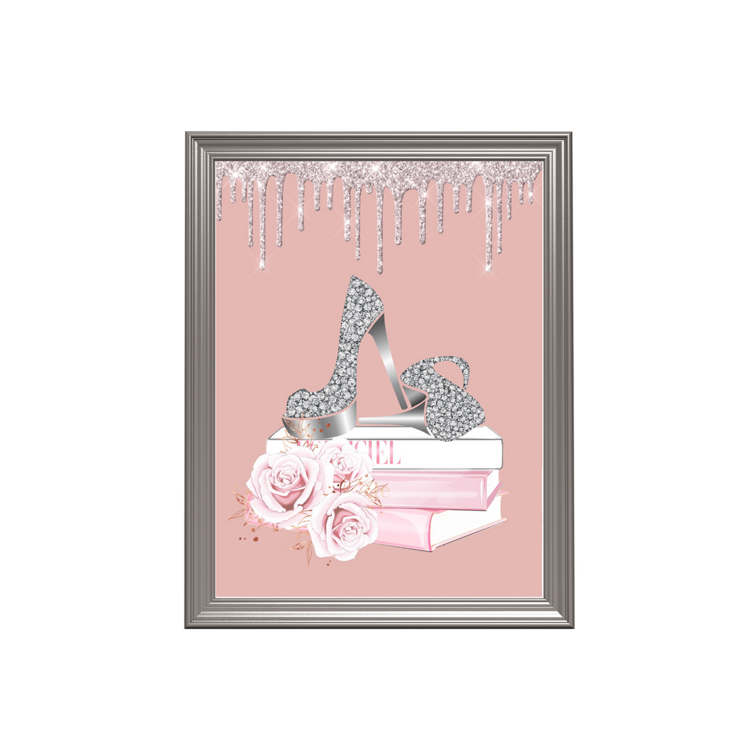 Glamorous Blush Pink Bedroom Glitter Fashion Books Print