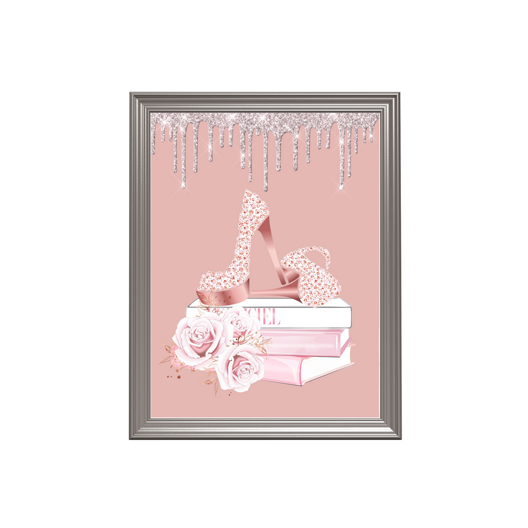 Glamorous Blush Pink Bedroom Glitter Fashion Books Print