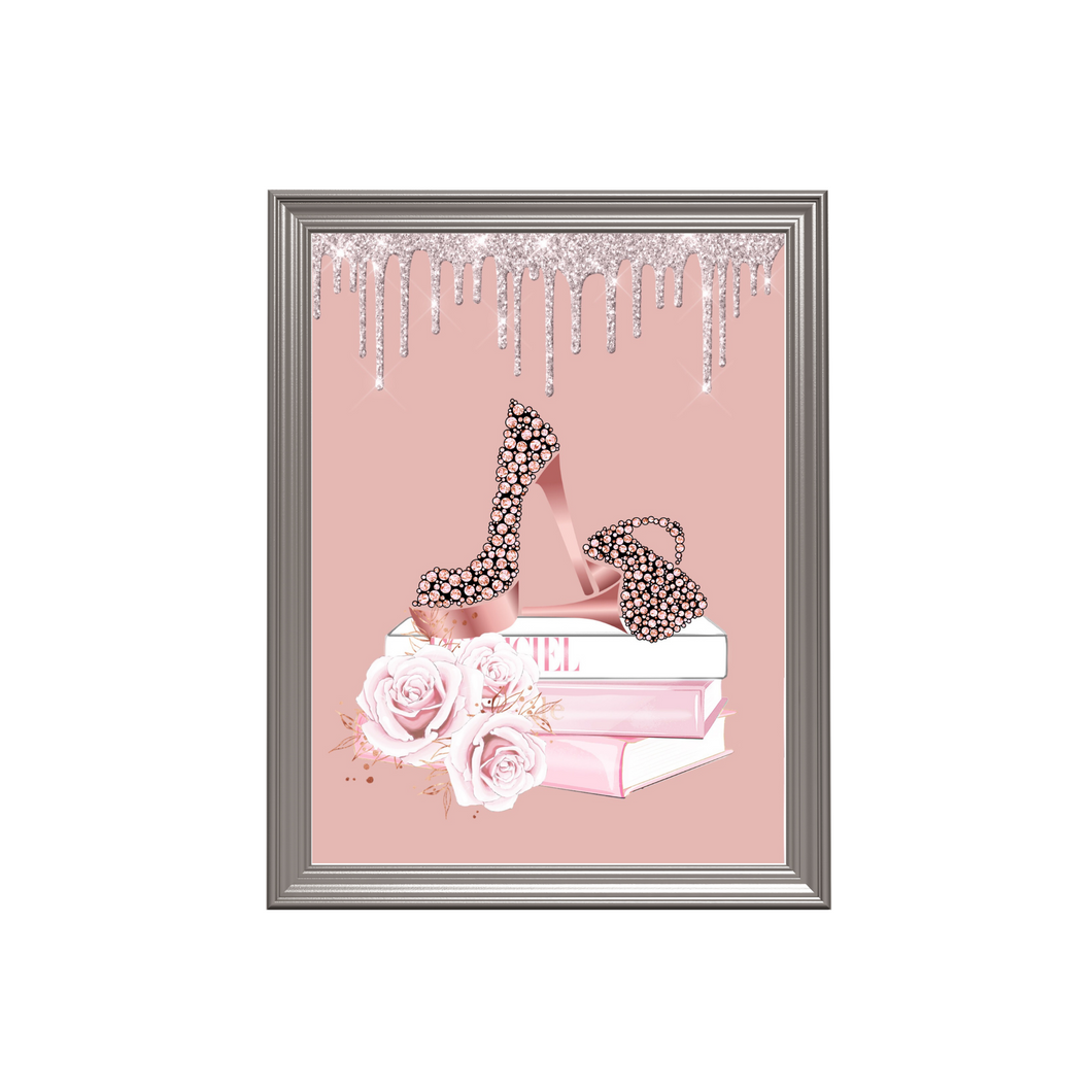Glamorous Blush Pink Bedroom Glitter Fashion Books Print