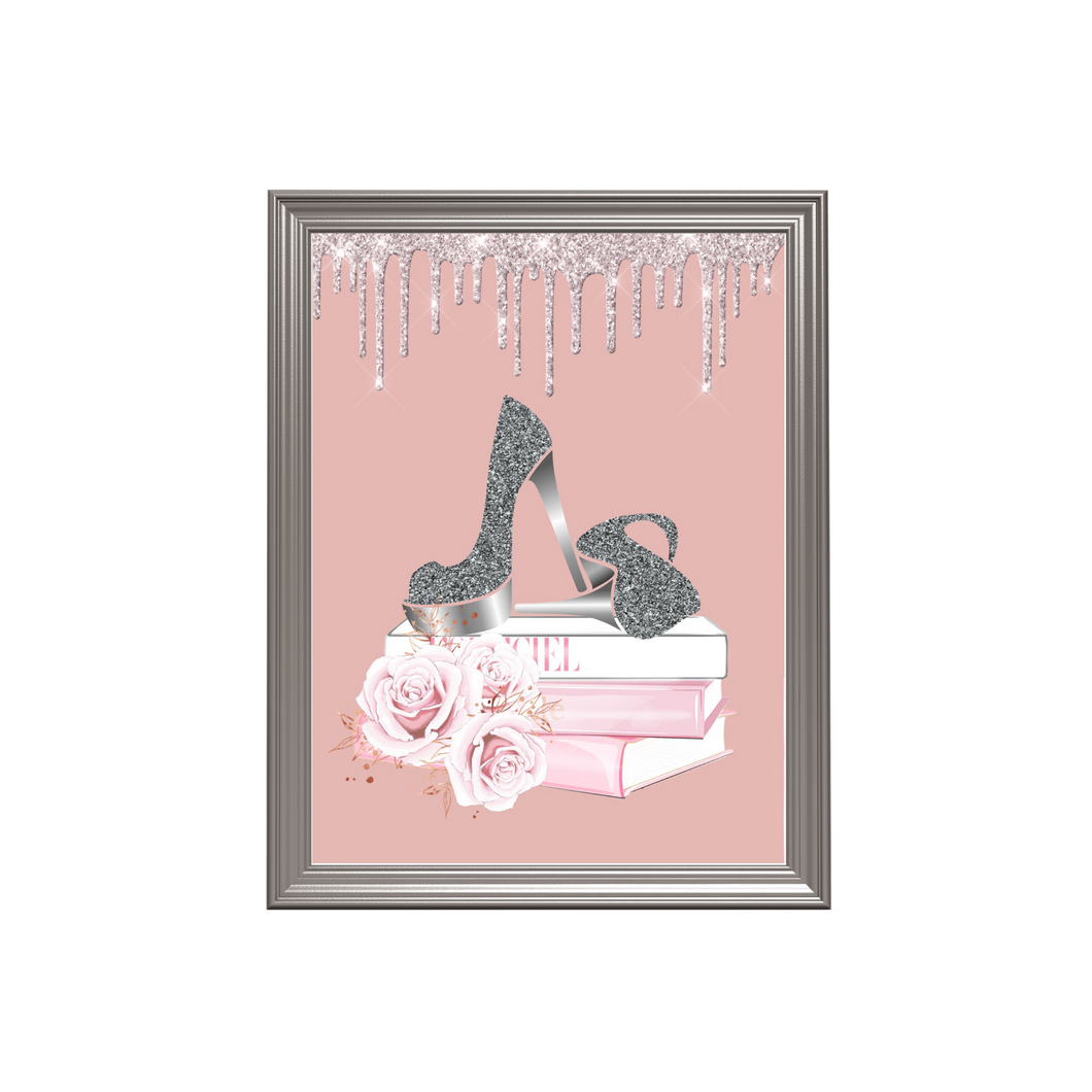 Glamorous Blush Pink Bedroom Glitter Fashion Books Print