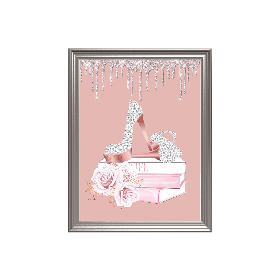 Glamorous Blush Pink Bedroom Glitter Fashion Books Print